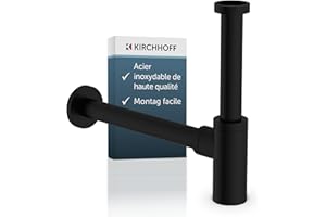 Kirchhoff Design 98166220 Ouverture de Nettoyage, Siphon de Bouteille, Tuyau de vidage lavabo Noir Mat, 170-305mm Hoch