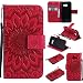 Produktbild Samsung Galaxy A3 (2017) Hülle, SpiritSun Ledertasche Schutzhülle für Samsung Galaxy A3 (2017) Folio PU Leder Tasche Case Cover Bookstyle mit Standfunktion und Kredit Kartenfächer - Tribal Lotus Blume Muster - Rot