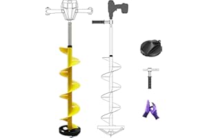 LONGRUN Ice Auger, 8 Inch Drill Auger Bit with Non-Slip Handle and Replaceable Blade Kits, Suitable for Ice Fishing, Digging Holes - Yellow