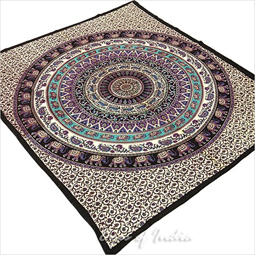 EYES OF INDIA – QUEEN BLACK INDIAN HIPPIE MANDALA ELEPHANT TAPESTRY BEDSPREAD Beach Blanket Dorm - 4