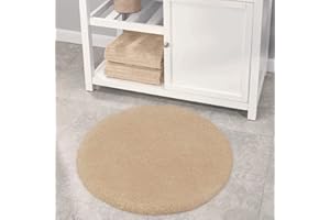 VANZAVANZU Tapis de Bain Antidérapant Tapis Salle de Bain Épaissi Tapis Sortie de Douche Absorbant Tapis de Sol Ultra Doux Tapis de Salle de Bain en Microfibre, Rond - 71 x 71cm (Beige)