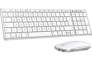 seenda SKM64-2 Wireless Bluetooth Keyboard and Mouse for Mac, Multi-Device Rechargeable Slim Keyboard and Mouse Metal Full Size, Compatible with MacBook Pro/Air, iPad, iMac - White and Silver