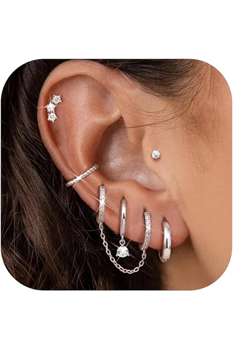 Orecchini Ipoallergenici Acciaio Chirurgico - Set 12 Paia Con Cerchi E Borchie, Per Piercing Multipli - Foto 7