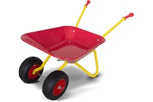 Topwell Kids Wheelbarrow Outdoor Toy Barrow Dual-Wheel Barrow For Child Metal Construction Garden Beach Wheel Barrow-Yellow/Red