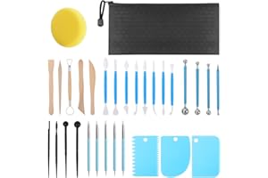AULEEP 31 Stücke Töpferwerkzeug Set, Modellierwerkzeug DIY Keramik Werkzeug Grabstichel Kit Modellier Werkzeug Set mit Aufbewahrungstasche für DIY Kunsthandwerk Töpfer Künstler