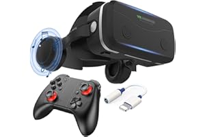 PUCIO VR Casque Lunettes avec Écouteurs et Manettes, Casque de Réalité Virtuelle Glasses VR Lunettes pour Films 3D Jeux Vidéo Compatible avec Smartphones iPhone Android de 4,7 à 7,2 Pouces pour Adolescents