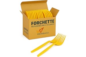 VIDOELETTRONICA Fourchettes biodégradables et compostables blanches Couverts en fibre de sucre. Lot de 50 assiettes bio Eco Friendly (100 paquets de 20 jaunes)