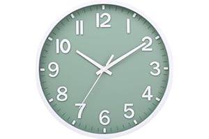 Moiubik Wall Clock 8" Silent Non-Ticking,Modern Wall Clocks Battery Operated for Living Room Bedroom Kitchen Office Classroom Decor(green white)