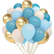 Palloncini Blu E Oro Per Feste, 12 Pollici, Mix Di 35 Pezzi In Lattice: Blu Polvere, Beige, Metallizzato, Coriandoli, Con Nastro, Ideali Per Compleanno E Baby Shower