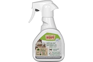 HOPI Repulsif Chat et Chien Intérieur 250 ML - Extraits de Plantes et d’Huiles essentielles - Favorise l’éducation des Chiots et Chatons - Convient à Tous Types de Supports - Fabriqué en France