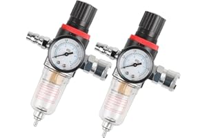 FGJCJ Druckminderer Druckluft Wartungseinheit 1/4 Zoll, 2 Stück Kompressor Zubehör mit Wasserabscheider Schnellkupplungen und Klebeband für Druckluft Kompressor Filter und Luftwerkzeuge