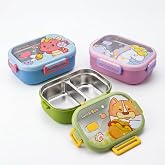 Deconox Paslanmaz &Ccedil;elik 3 B&ouml;lmeli Kilitli Yemek Kabı, 850 ml Renkli Desenli Lunch Box, &Ccedil;elik İ&ccedil; Hazneli Saklama ve Taşıma Kab