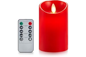KOELAA LED Candles, Battery Candles, Red LED Candles, Flameless Candles, Candles with Remote, Flickering Real Wax Candles with Timer, Red Candle for Christmas, Halloween, Festivals Decoration-7.5cm*10cm