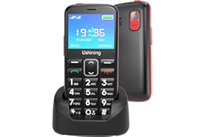 USHINING 3G Téléphone Portable Senior sans Contrat, Grandes Touches pour Personnes âgées avec Station de Charge, Double SIM, Batterie 1000 MAh, Longue Durée de Veille avec écran Couleur 2,4" – Noir