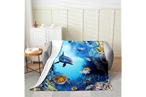 HOMEWISH Flanelldecke mit Meerestieren für Kinder Jungen Mädchen Küstentiere Überwurf Tropische Fische Wal Delphin Fleecedecke für Kleinkind Meerestiere Fuzzy Decke Schlafsofa Couch Dekoration ,130 x 150 cm