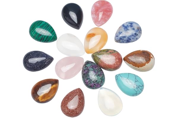 PH PandaHall Lot de 15 Pcs Cabochons de Pierre Gemme en Forme de Goutte pour Bijoux, Couleur Melangee, 25x18x6mm