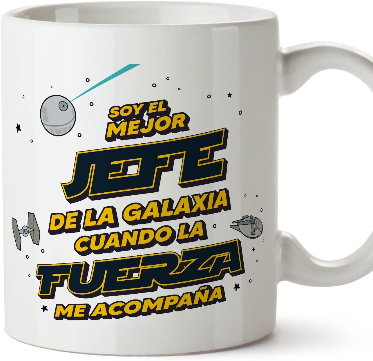 MUGFFINS Tazas para JEFE hombre - En Español - Mejor de la Galaxia Cuando Fuerza me Acompaña - 11 oz / 330 ml - Regalo original y divertido