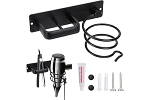 DICLLY Soporte para Secador de Montado en la Pared con Organizador de Cables,Soporte para Secador y Plancha de Pelo de Aluminio,Organizador de Herramientas para el Cabello de Dormitorio y Baño