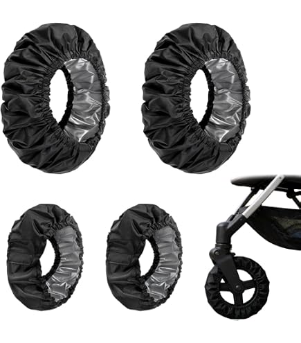 Copriruota Antipolvere 6 Pezzi, Copricerchi Per Passeggini E Ombrelloni, Impermeabili, Pratici, Neri, Misure 12-14 Cm E 16-18 Cm