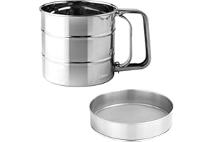 RICHDMI Tamis à Farine en Acier Inoxydable, 3 Cup Tamis à Pâtisserie Rotatif à Manivelle avec Un Tamis à Farine Rond pour Filtrer Farine, Cacao en Poudre, Sucre en Poudre Secouer Farinr
