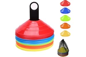 Cyancld 50 Stück Markierungshütchen mit Ständer und Netztasche Sport Hütchen Fußball Koordination Training Agilität Fussball Hütchen Set für Fussball, Hockey, Eislaufen, Handball (5 Farben)