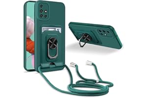 JMstore Handykette Schutzhülle Kompatibel mit Samsung Galaxy A51 4G,360° Ring Ständer magnetisches Eisenblech+Kartenfach Kameraschutz Stoßfester Silikon hülle-Grün