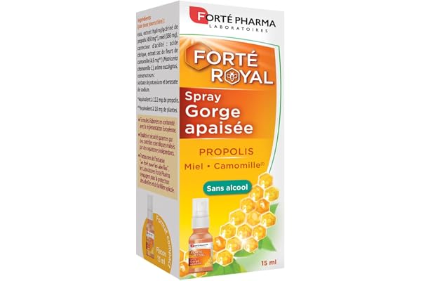 Forté Pharma - Forté Royal Spray Gorge Propolis Adultes - Complément Alimentaire Gorge irritée - A base de Propolis, Miel, Camomille - Adoucit et Apaise la Gorge - Flacon 15 ml, 6 pulvérisations/jour