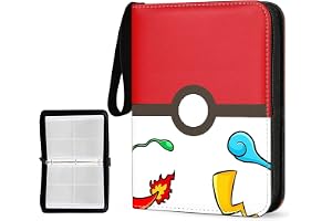 PATPAT Poke-Mon Binder, Cards Collector Album Holder For 400 Poke-Mon Cards Cartoon Prints Zipper Bag Trading Card Binder Poke-Mon Cards Collection Bag Game Cards Case Gift For Kids Boys Girls-Red