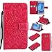 Produktbild Galaxy J7 hülle flip case,Lonchee Samsung Galaxy J7 Leder Wallet Tasche Brieftasche Schutzhülle ,Lonchee Sonnenblumen geprägten Muster Design Hochwertige PU Leder Folio Tasche Case Hülle im Bookstyle mit Standfunktion Kredit Kartenfächer (Rote)