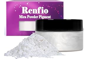 Renfio Mica Powder Pigment, Metallic Natural Dye Mineral Pearl Shimmer Epoxy Resina Colorante da colorare per la produzione di sapone, bombe da bagno da 3,5 Oz, bianco perla
