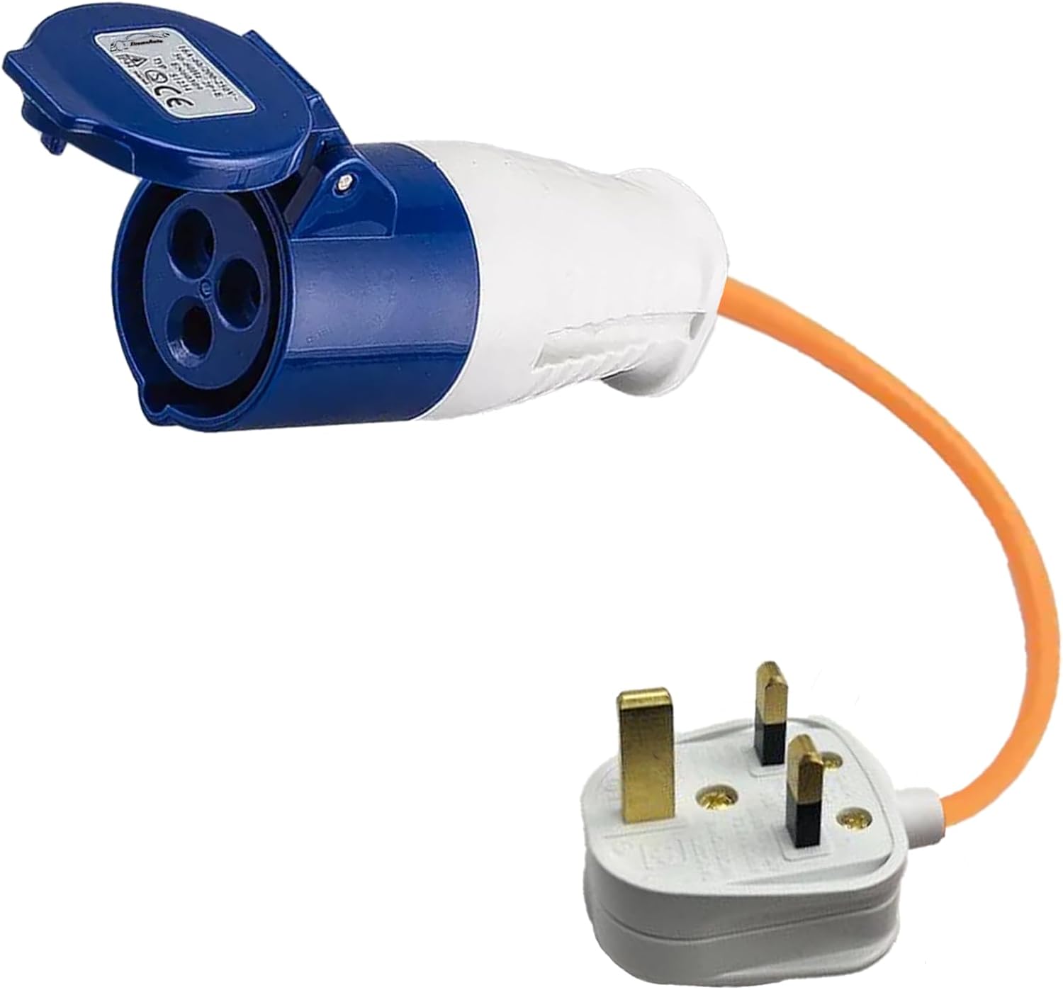 Xtremeauto 16amp to 13amp Adapter Caravan Hook Up Cable 240V 3 Pin UK Electric Hook Up For Camping, Caravan, Campervan Mains To UK Plugs Orange