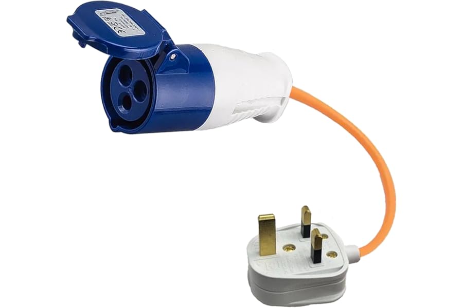 Xtremeauto 16amp to 13amp Adapter Caravan Hook Up Cable 240V 3 Pin UK Electric Hook Up For Camping, Caravan, Campervan Mains To UK Plugs Orange