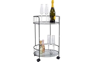 Dylex 2 Tier Black Drinks Trolley Bar Serving Cart on Wheels With Two Glass Shelves Drinks Storage Trolley