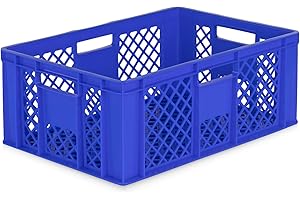 DIE BOX FABRIK Eurobox 60x40 cm in verschiedenen Höhen & Farben | Bäckerkiste, Gemüsekiste & Obstkiste stapelbar | Offene Brötchenkiste | Transportbehälter, Lagerbox (Blau, 60x40x24 cm)