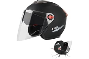 POARTIULE Casques jets Pour Moto, Casque Trottinette Electrique, Casques De Vélo Pour Adultes, Casque De Moto À Visage Ouvert, Casque Moto Scooter jets Double Visiere Pare-soleil, Casque De Moto Léger Respirant