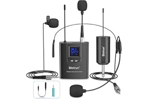 Bietrun Microphone sans Fil UHF à Transmission de 50m, Micro Cravate à Autonimie de 6h, Casque Micro à Main Compatible avec Port 3,5mm et 6,35mm pour Conférence,Enseignement,Entrevue,Guide Tourisme