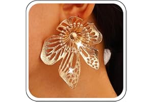 Atentuyi Punk grosse fleur boucle d'oreille à tige or épais fleur déclaration boucle d'oreille filigrane grandes boucles d'oreillesbijoux pour femmes et filles