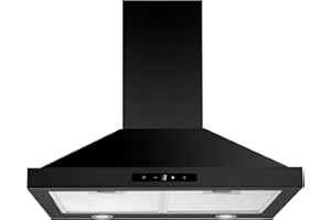 FIREGAS Cooker Hood 60cm Black Traditional Chimney Kitchen Extractor Hood with Carbon Filters Recirculating & Ducting Wall Mounted Cooker Hood 600mm Extractor Fan Kitchen - Black Hood