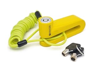 KRASER KR707Y Bloccadisco per Moto, Giallo ø7mm Più Deterrente, Serratura Anti-trapano, Sicurezza Compatta Facile da Trasportare, Lucchetto Antifurto Moto, Scooter, Bicicletta Elettrica, Monopattino