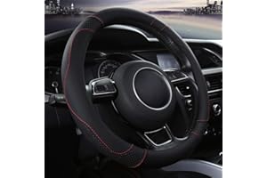 Couverture de Volant de Voiture Universelle en Cuir véritable Robuste 37-38CM / 15 `` antidérapante Protecteur de Volant (Noir)