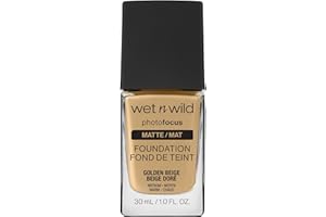 Wet n Wild, Photo Focus Foundation Matte, High-coverage Foundation with Light-adjusting Complex for a White Cast-free Effect and a Camera-ready Makeup, Matte Finish, Vegan, Golden Beige