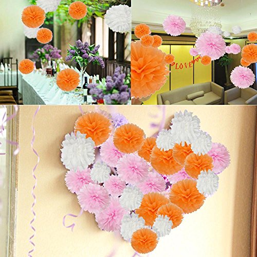 Yahee 30 Stück Papier Pompom Pompons Hängedeko Papierblumen Papier Ball für Hochzeit Geburtstag Babytaufe Fest (Orange) - 6