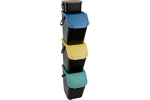 Go praktisk kökskorg set 4 stycken: 3 x 25 l 1 x 4,5 l med lock, avfallsbehållare för separation, klickfunktion, robust, plas