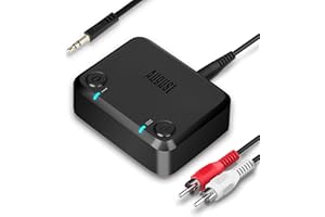 August MR270 Bluetooth 5.0 Dual Transmitter for TV – 13H Playtime, Wireless Audio Adapter with aptX HD & Low Latency, Dual Link to Connect 2 Headphones Simultaneously, HiFi AUX/Optical Support – Black