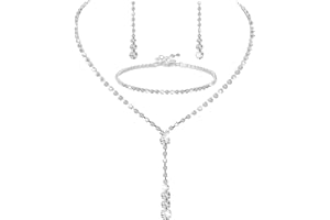 Telooco Bridal Jewellery Set Teardrop Diamante Necklace Crystal Drop Dangle Earrings Rhinestone Bracelet Wedding Silver Jewellery Set Prom Costume Jewelry for Women Girls Wedding Party