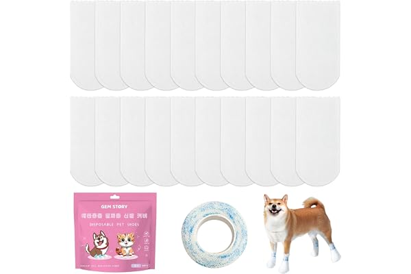 TecoKart 20Pcs Dog Shoes, Non-Woven Breathable Dog Boots with Self-Adhesive Bandage, Durable Shoes for Dogs for Outdoor & Indoor Walking, M (for 15-35KG Dogs)