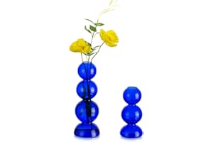 Hewory Vases décoratifs en verre - Bleu - Pour décoration de table, donut - Vase rond - Pour salon, chambre à coucher