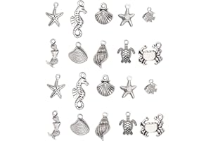 Airssory 50 Pcs 10-Shapes Ocean Sea Themed Starfish Sea Horse Crab Conch Mermaid Shell Fish Tortoise Charms Mini Animals Pendants for Jewellery Making DIY - 15x13mm