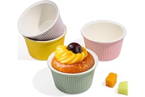 Banaone 4pcs Soufflé Molds, RomáNticos Cuencos De PudíN De Crema Francesa, PequeñAs Cazuelitas Individuales En Color Macaron Para Hornear En La Cocina, Se Puede Utilizar Para Pastel, PudíN, Helado