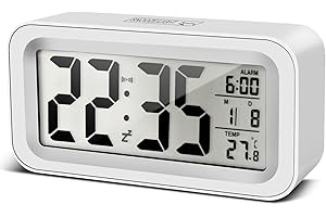 Yozexin Upgraded Digital Alarm Clock, Alarm Clock Bedside, with Temperature Larger Snooze Night Light Function,Portable Snooze Calendar, Battery Powered Clock for Bedroom Office Desk Travel (white)